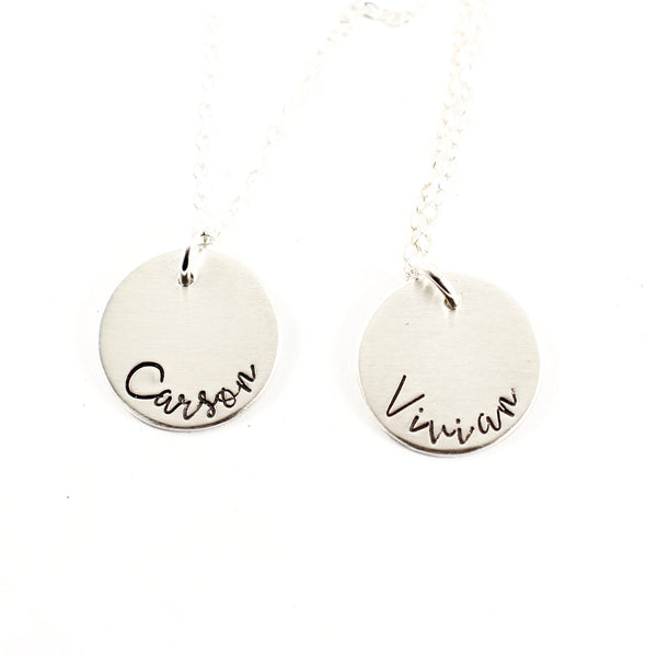 Name charm necklace / Mother necklace - your choice of 1-5 disks - Completely Hammered