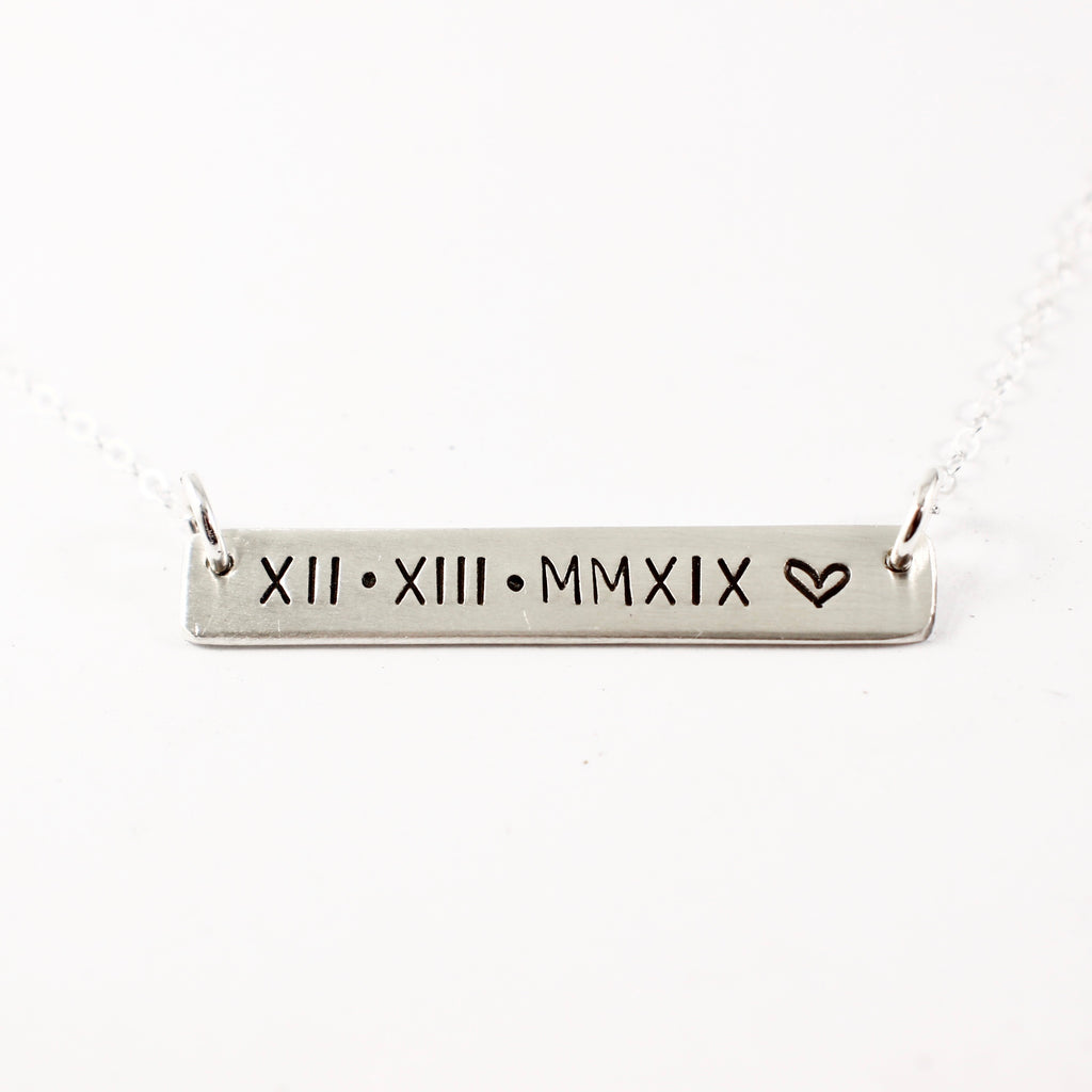 Roman Numeral Necklace - Sterling Silver - Completely Hammered