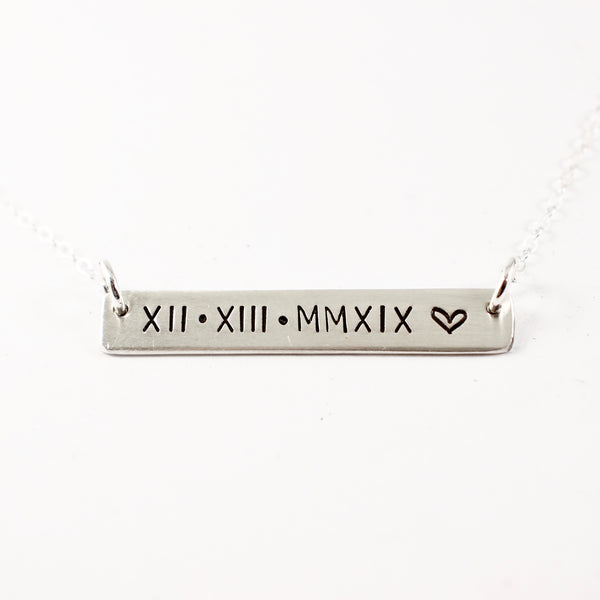 Roman Numeral Necklace - Sterling Silver - Completely Hammered