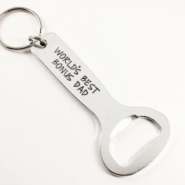 "World's Best Bonus Dad" Bottle Opener Keychain #SIL - Completely Hammered