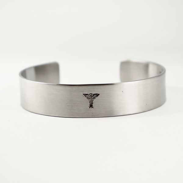 Custom Medical Alert Cuff Bracelet - 1/2" Wide Pure Aluminum or Stainless Steel - Completely Hammered
