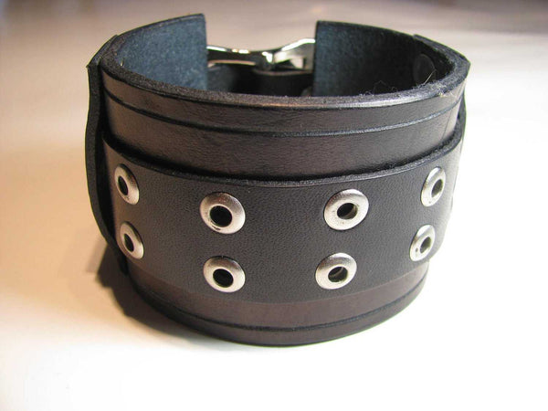 Handmade Men's Leather Cuff Bracelet - Completely Hammered
