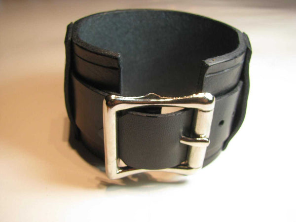 Handmade Men's Leather Cuff Bracelet - Completely Hammered