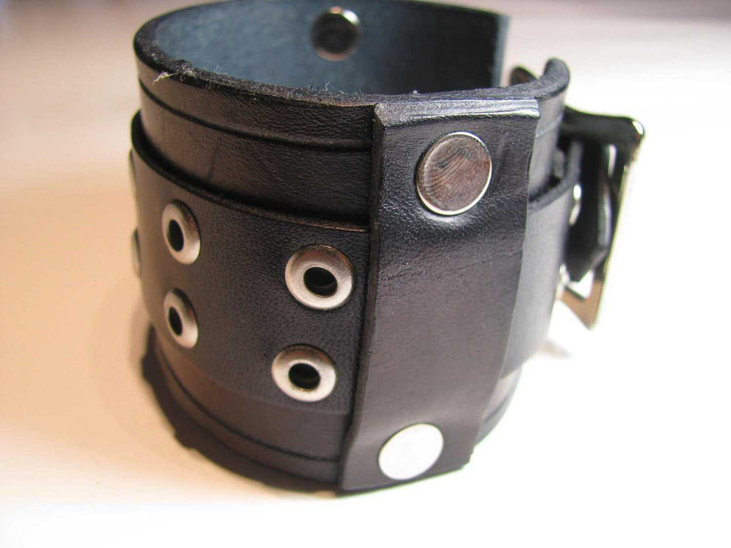 Handmade Men's Leather Cuff Bracelet Completely Hammered