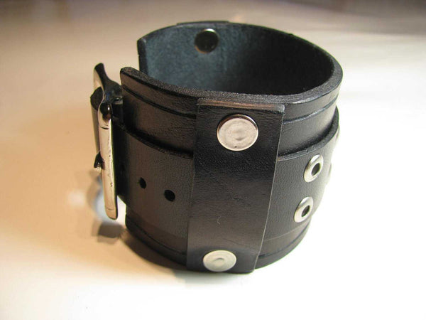 Handmade Men's Leather Cuff Bracelet - Completely Hammered