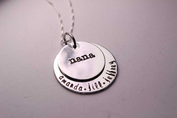 Layered Nana / Grandma / Mom sterling silver necklace with names - Completely Hammered