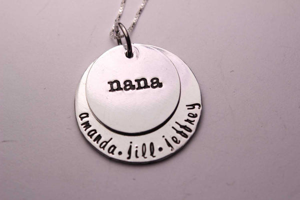 Layered Nana / Grandma / Mom sterling silver necklace with names - Completely Hammered