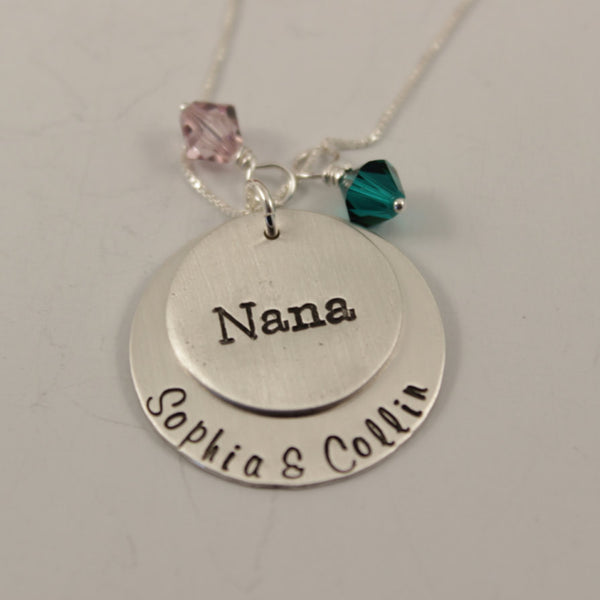 Layered Nana / Grandma / Mom sterling silver necklace with names - Completely Hammered