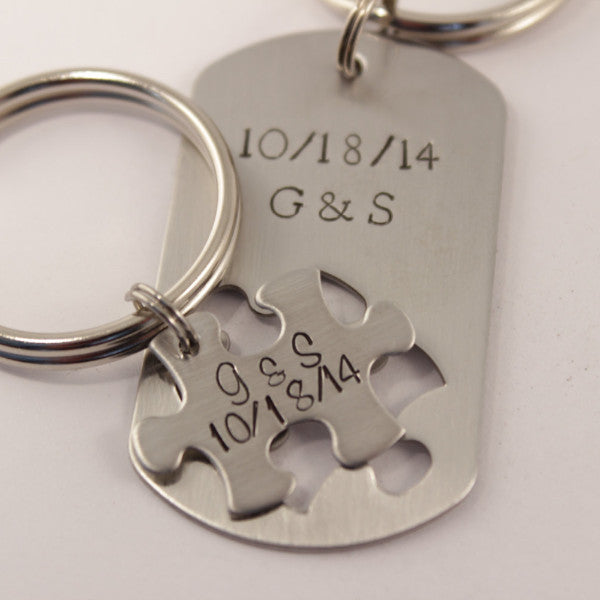 Custom Text Puzzle Piece Dog Tag Set - Completely Hammered