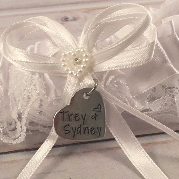 Hand Stamped, personalized Garter / bouquet charm #SIL - Completely Hammered